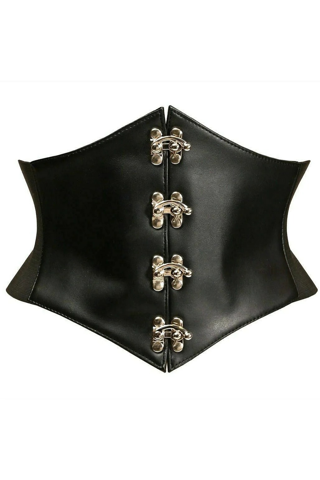 Black leatherette elastic corset belt